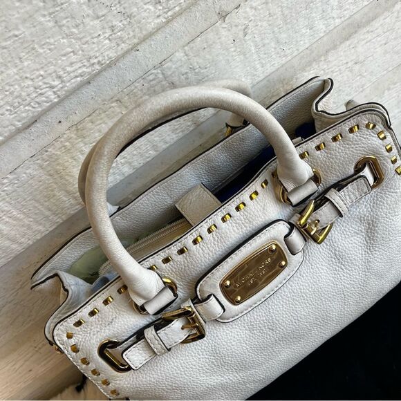 MICHAEL KORS White Gold Hamilton Satchel Tote Handbag Jet Set Raven Fulton - Picture 2 of 11